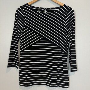 Talbots Black and White Stripe Blouse Womens Size XS NWT Rayon Spandex